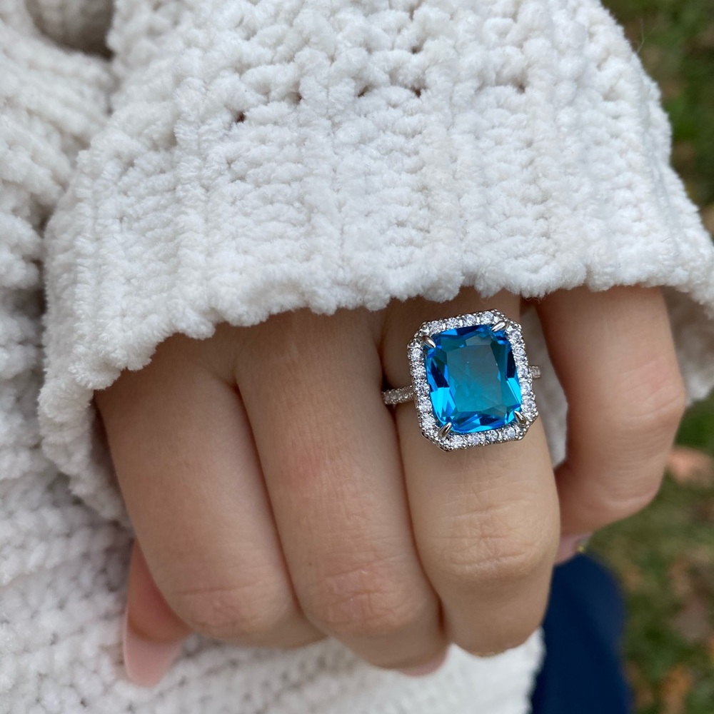 Fashion 925 Silver Ring for Emerald Cut Aquamarine